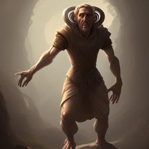 fantasy setting, full body image, man with difformities, difformed arms, difformed legs, hunchback, beautiful face