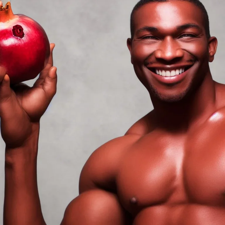 Buff black man gives you an Pomegranate and smiles at you