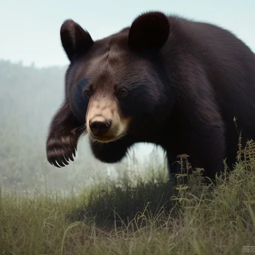 unreal 5, octane render,cinema4d, dynamic lighting, dramatic lighting, 4k, redshift render, highly detailed, hyper realistic,anthropomorphic black bear long