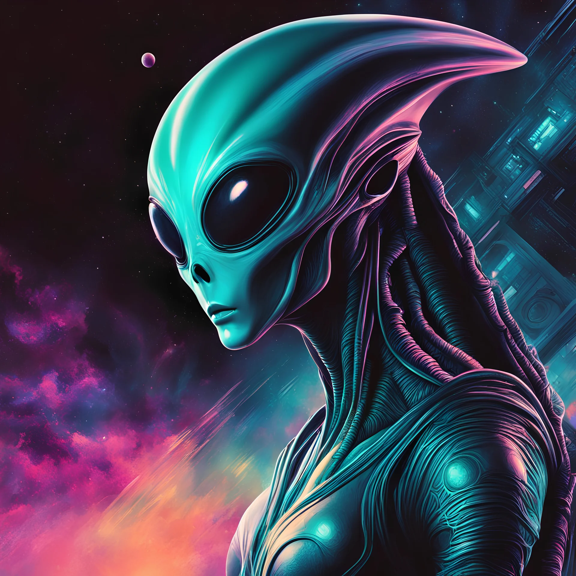 Arte digital de Alien, colores contrastantes