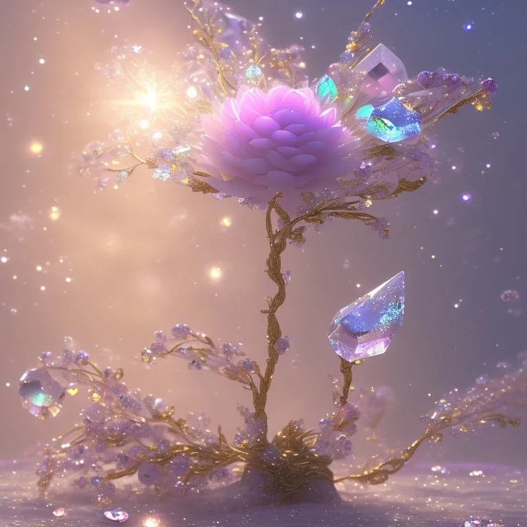 one big crystal subtle flower in a galactic ambiance with a beautiful fairy, transparent petals, delicate colors, in the foreground, full of details, smooth，soft light atmosphere, light effect，vaporwave colorful, concept art, smooth, extremely sharp detail, finely tuned detail, ultra high definition, 8 k, unreal engine 5, ultra sharp focus