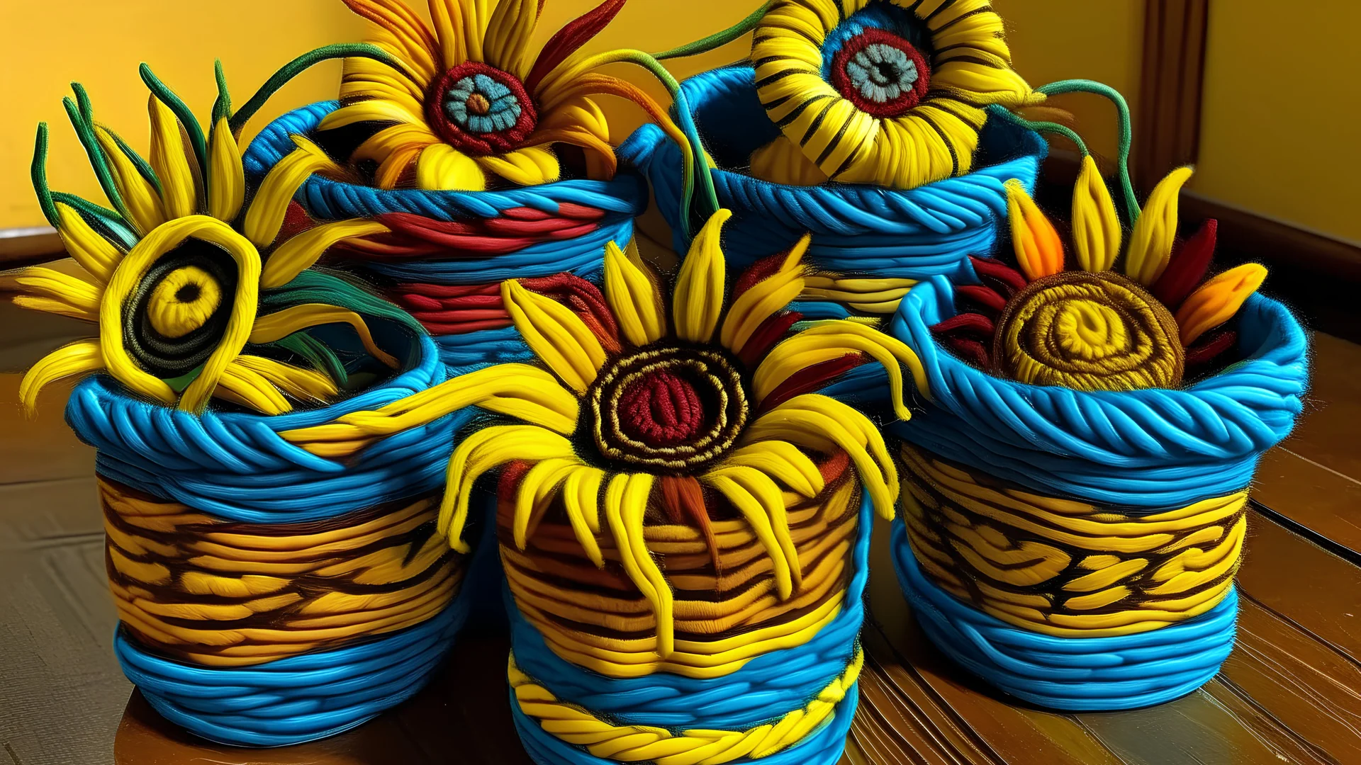 Flowers made out of Navajo yarn painted by Vincent van Gogh