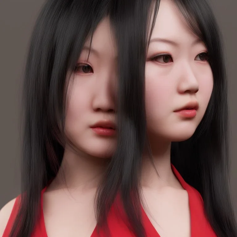 portrait only hitomi tanaka, long black hair, red dress, full body, 8k, highly realistic, octane render,