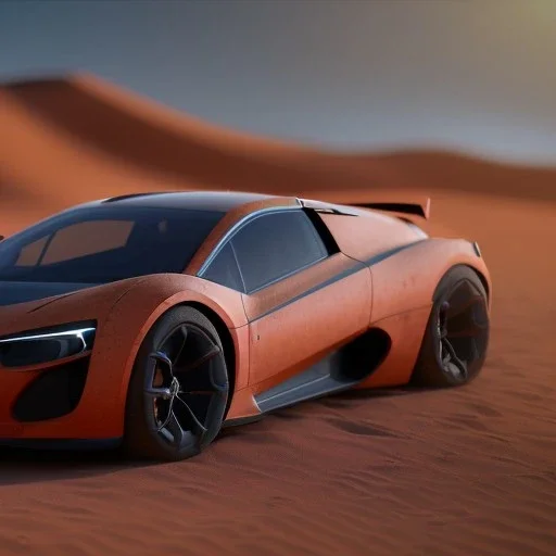 3d rendering. futuristic car. Buried in desert sand. Lost in Time