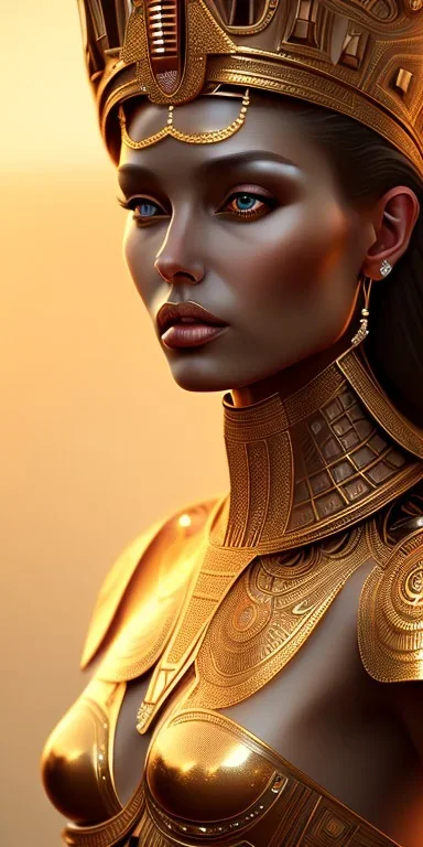 Beautiful brown pharaonic queen, pharaonic dress, clear features, too many details, 4k, 8k, portrait, 3d, fantasy, realistic, cinematic