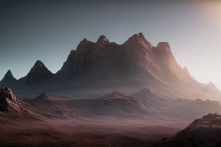 Epic mountain landscape, planet in the horizon