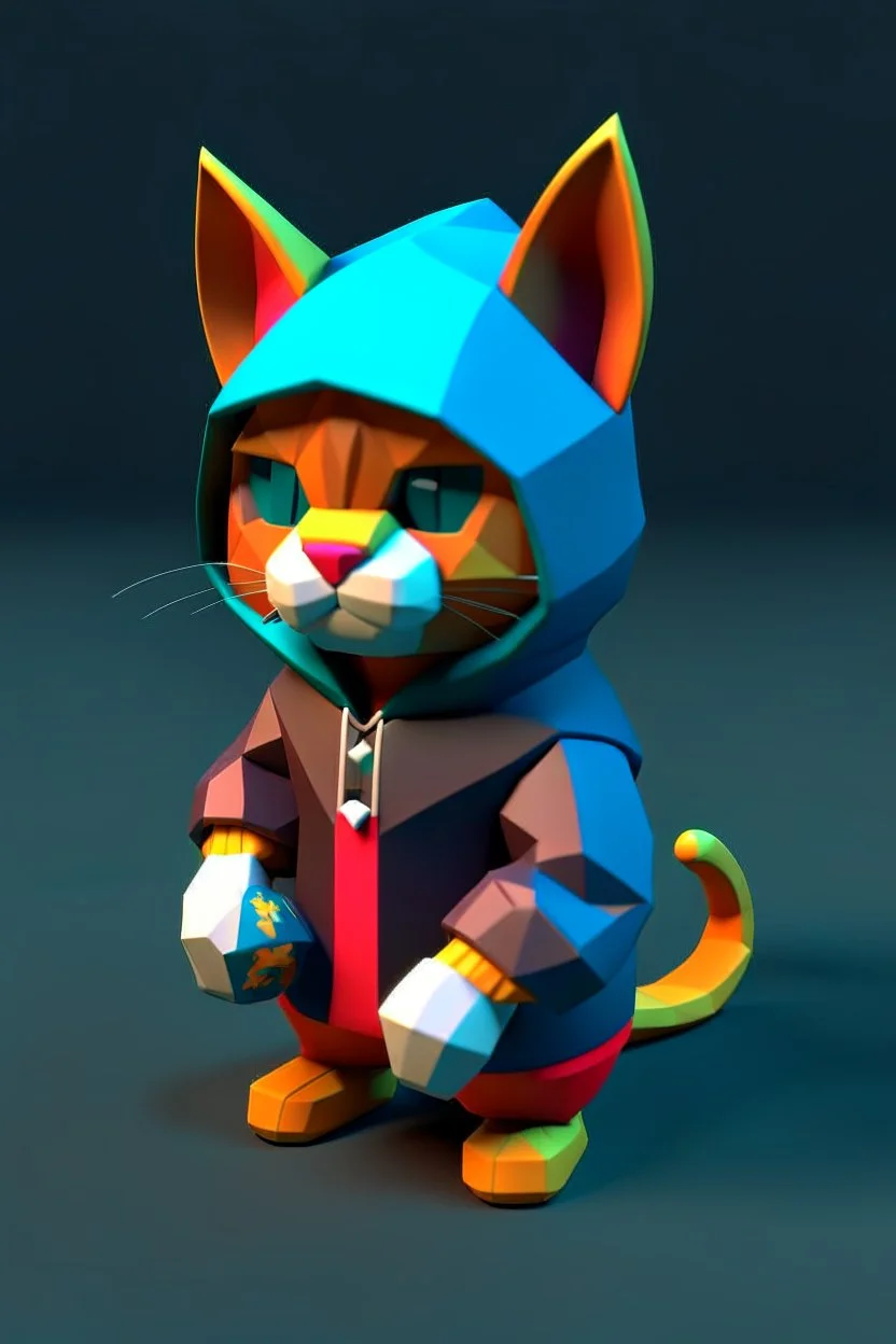 low poly nintendo 64 chracter of a cat in a hoodie witha retro gam on the hoodie