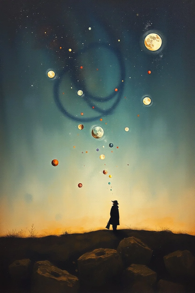 Cause you and I will be like a couple of cosmonauts Except with way more gravity than when we started off" minimalisric surreal space composition Modifiers: oil on canvas surreal Mixed Media mysterious Impressionism heavy brushstrokes Jamie Heiden Gayane Khachaturian arbitrary colour alteration dmt puff mild exorcism Squeak Carnwath Bif Inc.™