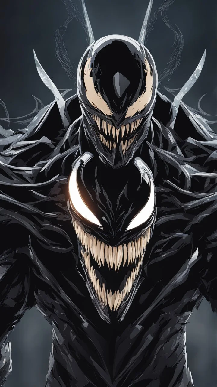 Venom with no eyes mix with machine in solo leveling shadow artstyle, cyberpunk them, intricate details, highly detailed, high details, detailed portrait, masterpiece,ultra detailed,best quality