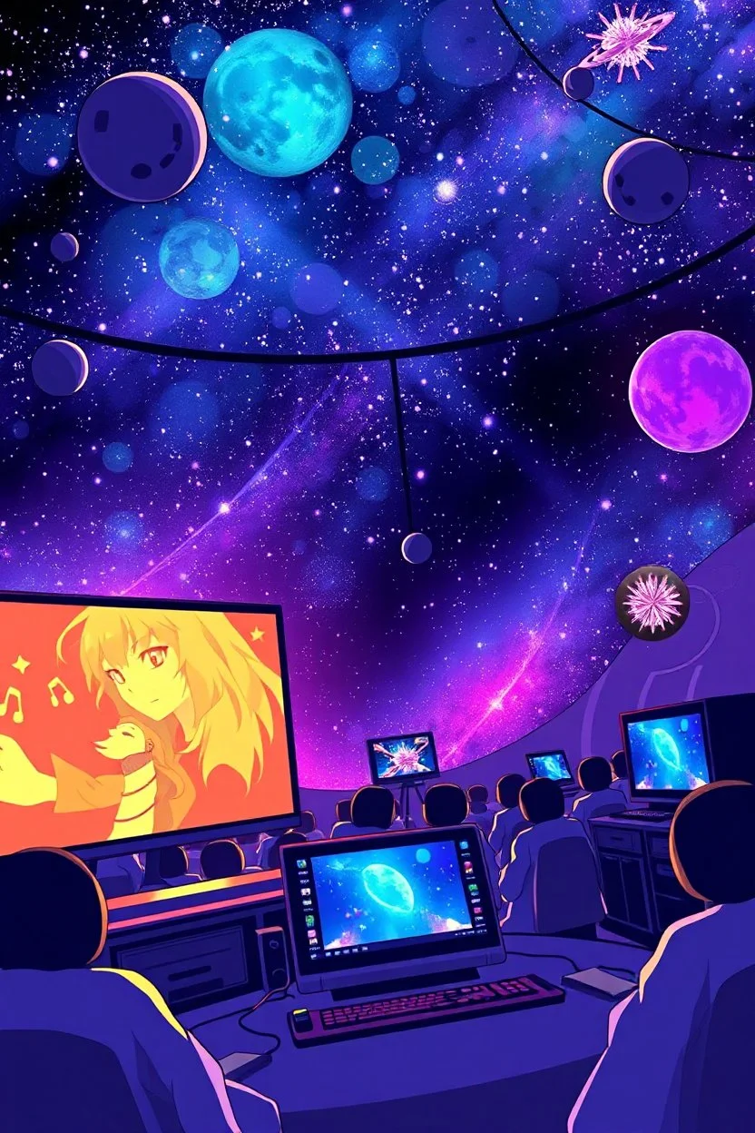 poster for a party with anime music videos galaxy theme