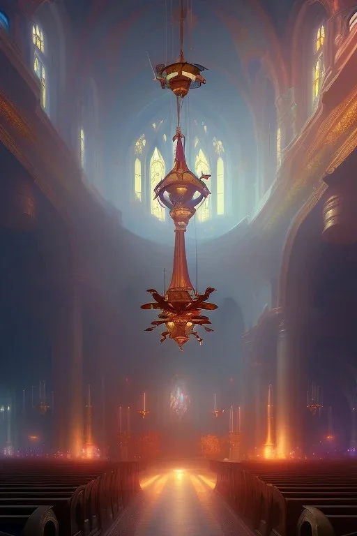 church inside, 8k resolution concept Greg Rutkowski, Artgerm, WLOP, Alphonse Mucha dynamic lighting hyperdetailed triadic colors Unreal Engine 5 ,