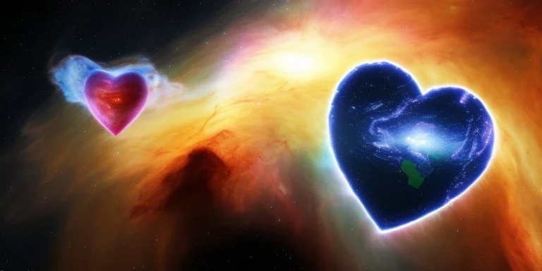 earth in front of a heart shaped nebula