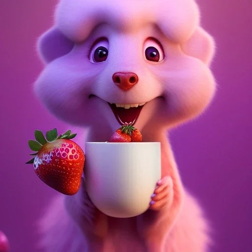 pixar style, volumetric pink sky environment and background, volumetric lighting, dramatic lighting, realistic painting of a beautiful housewife eating strawberry marmelade, smiling, detailed digital painting, extreme dense and fine, anime, ornate, colour-washed colors, elegant, small minutiae, tiny features, particulars, centered, smooth, sharp focus, renderman gofur render, 8k, uhd, detailed eyes, realistic shaded volumetric lighting, caustics, backlight