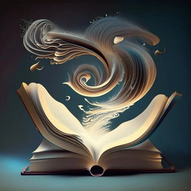 Floating book with magical swirls, swirling around it and lifting it into the air