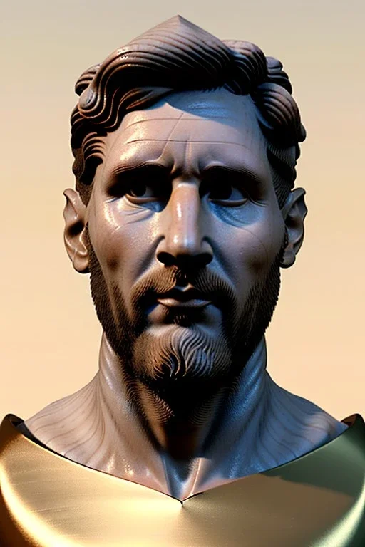 Ultra Realistic image, classical renaissance sculpture, white marble and gold material, Lionel Messi, emperor style, gold Laurel leaves crown, chisel style, waist up portrait, epic, celestial, cinematic lighting, God light, god rays, 4k resolution, smooth details, ornate details, soft lighting, unreal engine 5, sky background.