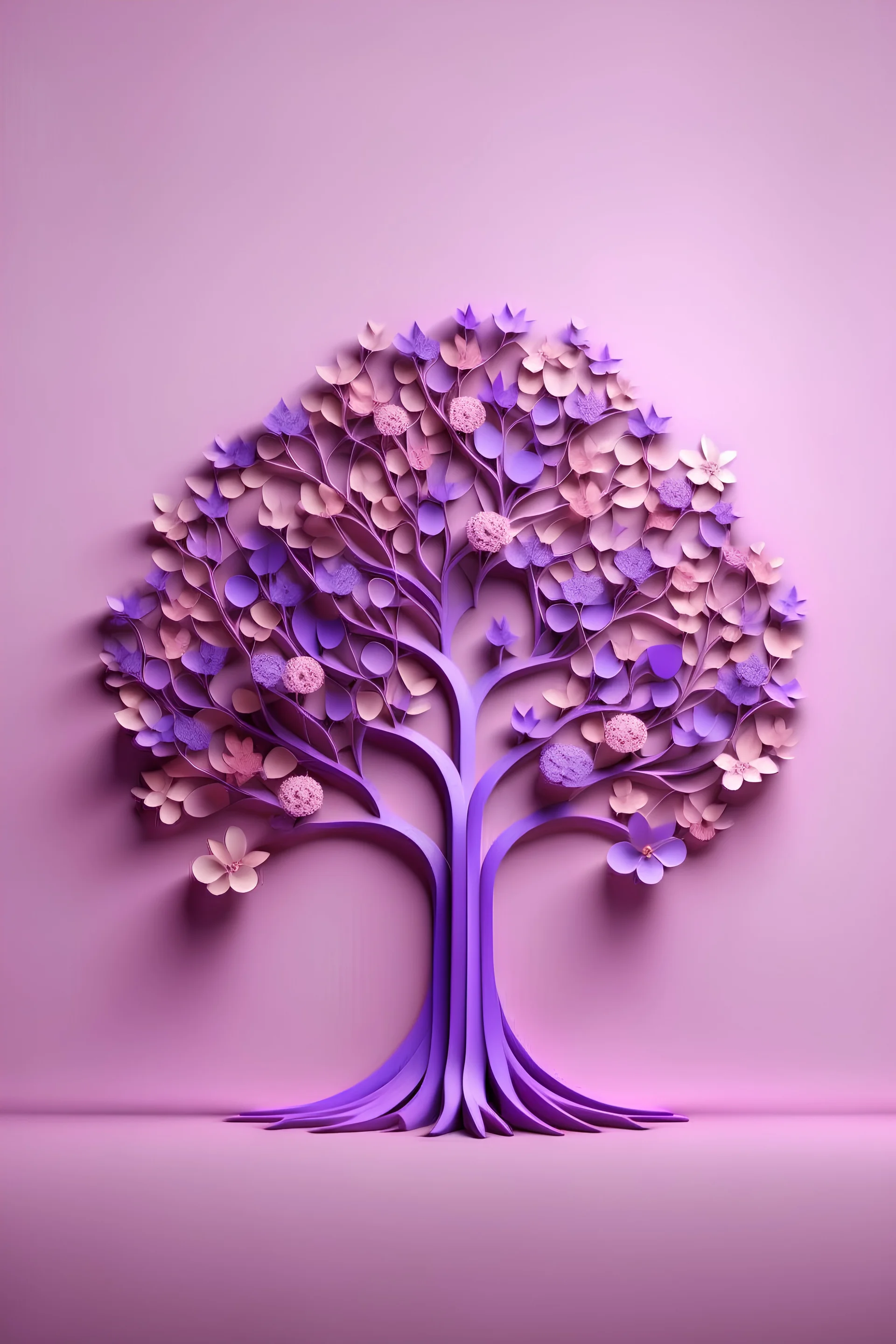 Human brain tree with flowers: self-care and mental health concept in purple baground