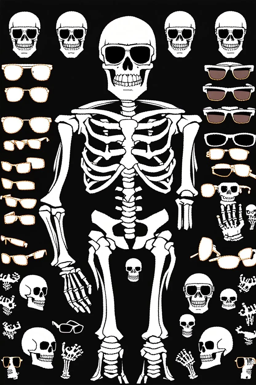 skeleton whit cool sunglasses, GG emotes, sprite sheet