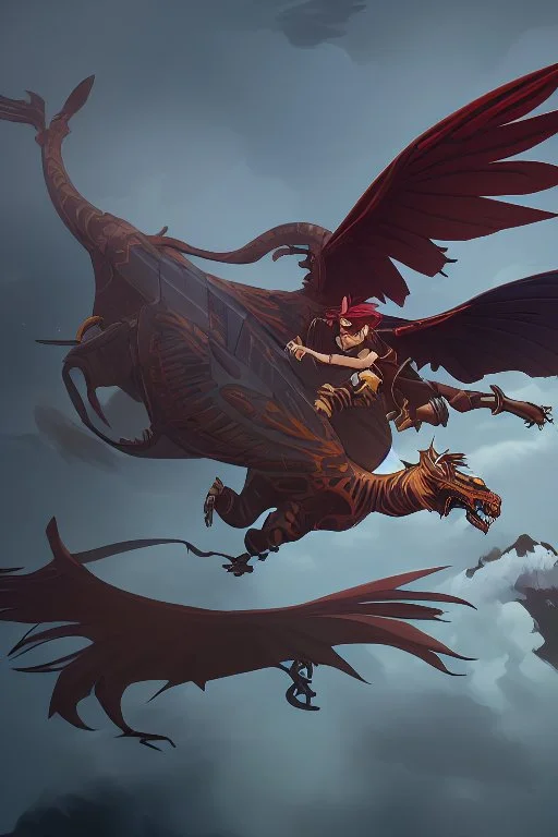 A flying tiger with wings is fighting with a dragon.