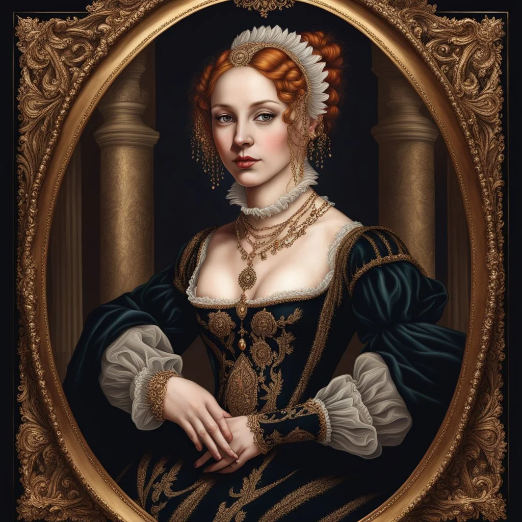 A Renaissance portrait of a woman by artist "Gilded Tenebrism"