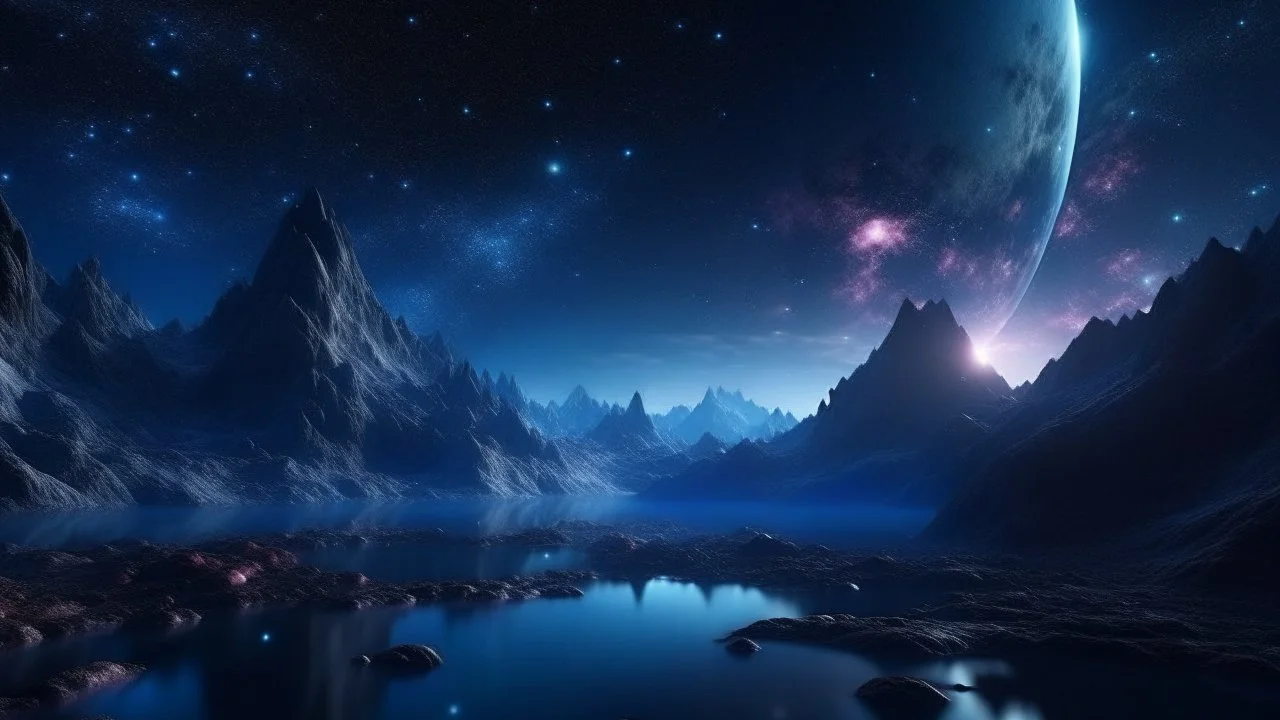 4k realistic Fantasy world galaxy, space, ethereal space, cosmos, water, panorama. Palace , Background: An otherworldly planet, bathed in the cold glow of distant stars. The landscape is desolate and dark, with jagged mountain peaks rising from the frozen ground. The sky is filled with swirling alien constellations, adding an air of mystery and intrigue. Old castle of london, detailed , enhanced, cinematic, 4k