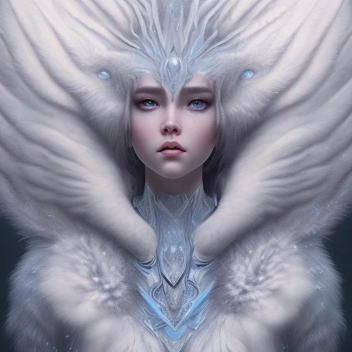 icy blue,mythical beautiful mammalian creature ,feathers , majestic, ominous, ice, scales,frost on skin, dnd character portrait, intricate, oil on canvas, masterpiece, expert, insanely detailed, 4k resolution, retroanime style, cute big circular reflective eyes, cinematic smooth, intricate detail , soft smooth lighting, soft pastel colors, painted Rena