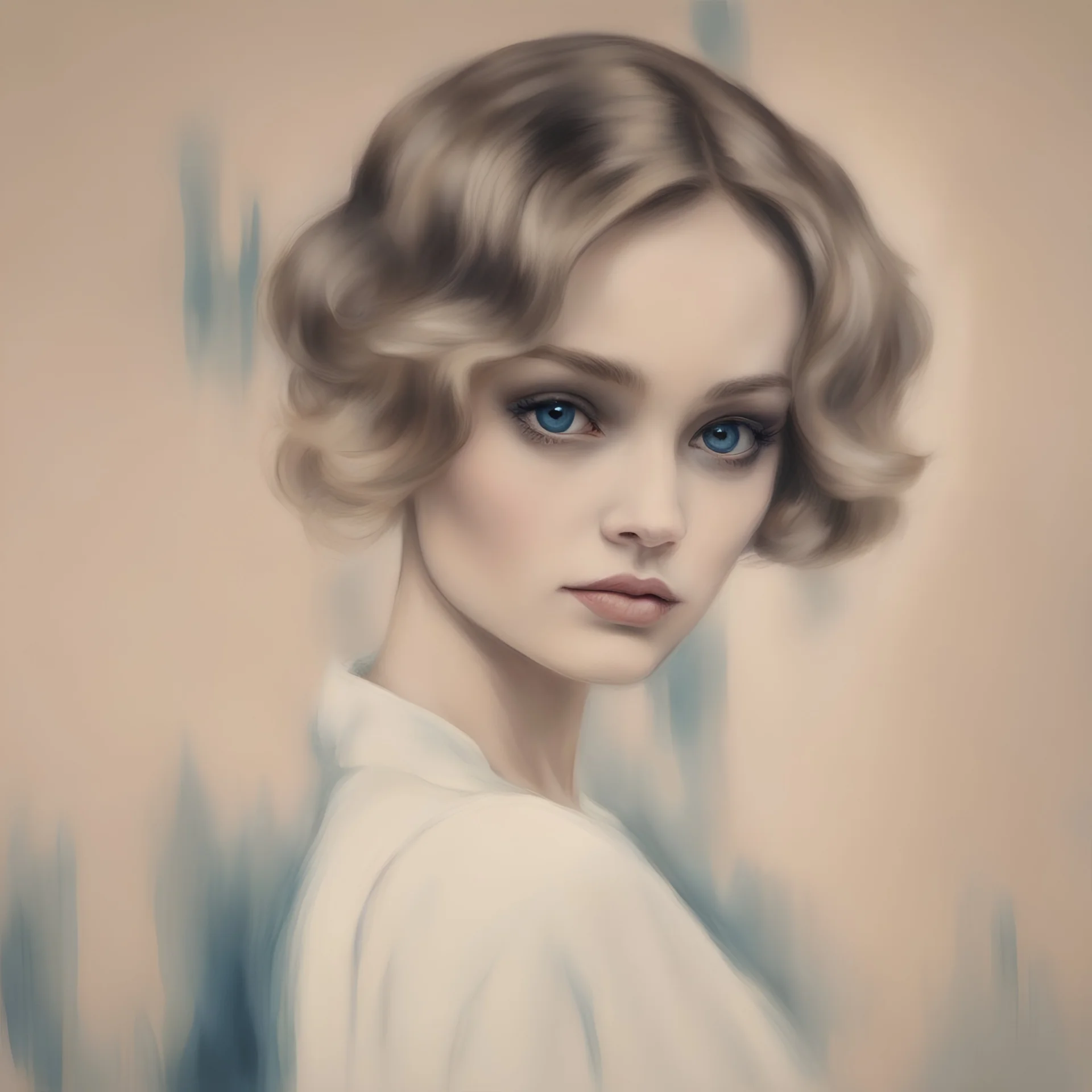 Lily-rose Depp, in the style of Margaret Keane, big blue eyes, vintage painting