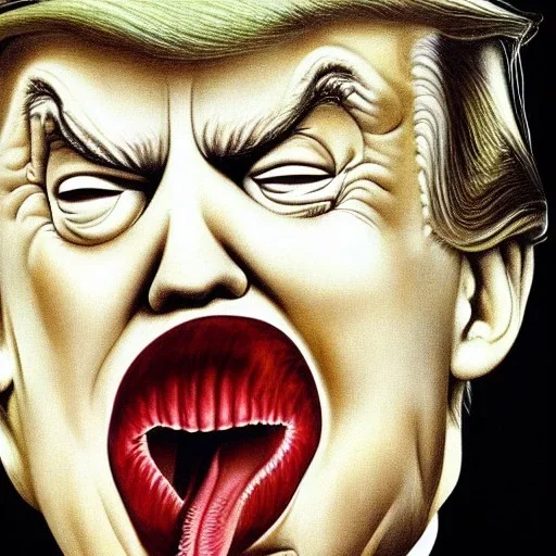 Trump with big mouth. Painted by dali