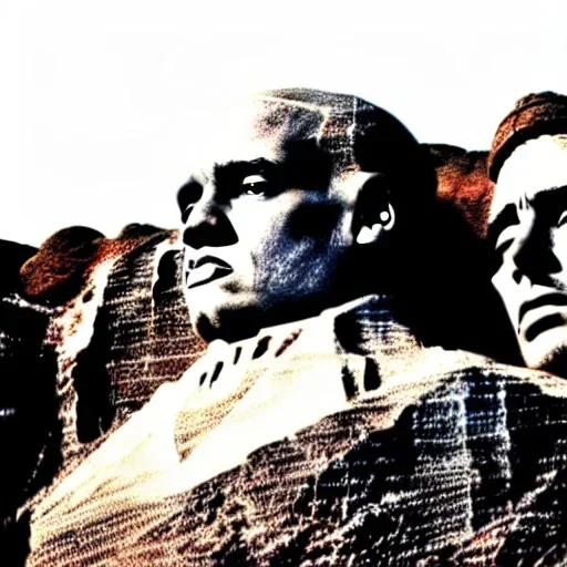 Jayz and Tupac and Notorious BIG and Eminem Faces on Mount Rushmore banksy