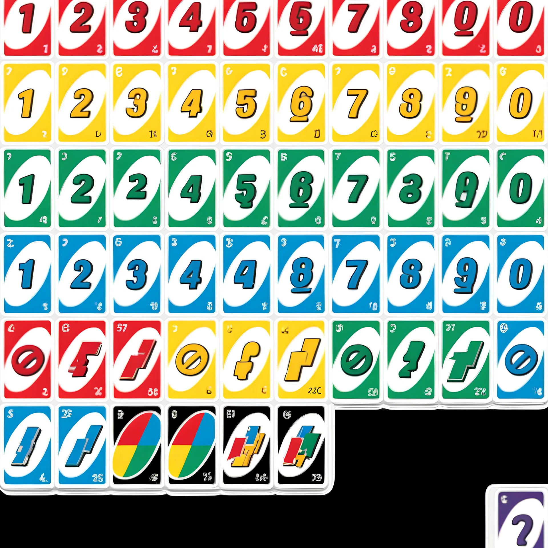 Create a vibrant and engaging image for Uno cards themed slides. Include iconic Uno card elements such as colorful numbers (0-9) and action cards (Skip, Reverse, Draw Two, Wild). Use a balanced composition and vibrant color palette to make the image visually appealing for presentation slides.