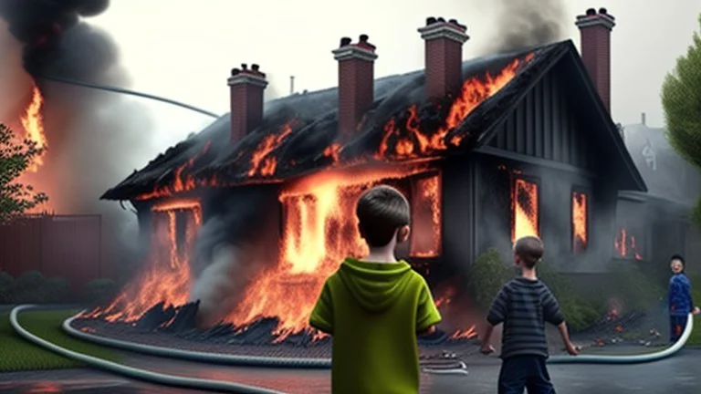 House on fire while kids play Playstation 4