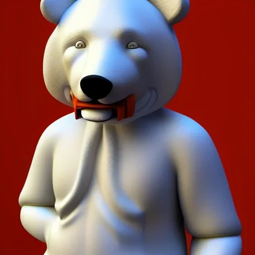 Un ours blanc, réaliste, habillé comme un moine bouddhiste, anthropomorphique, sombre, très détaillé, représentation 3d, un maximum de détail