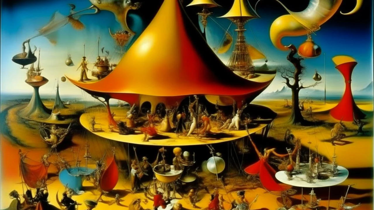 A circus made out of orchestra instruments painted by Salvador Dali