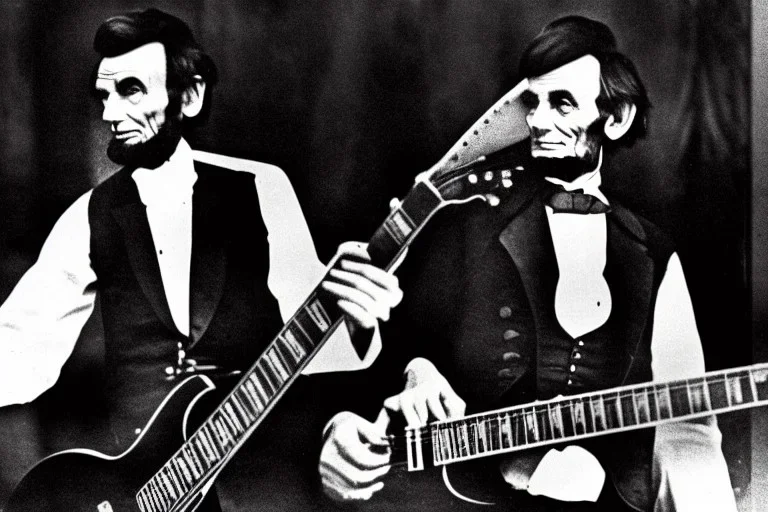 Abraham lincoln playing lead guitar for a rock band in 1974