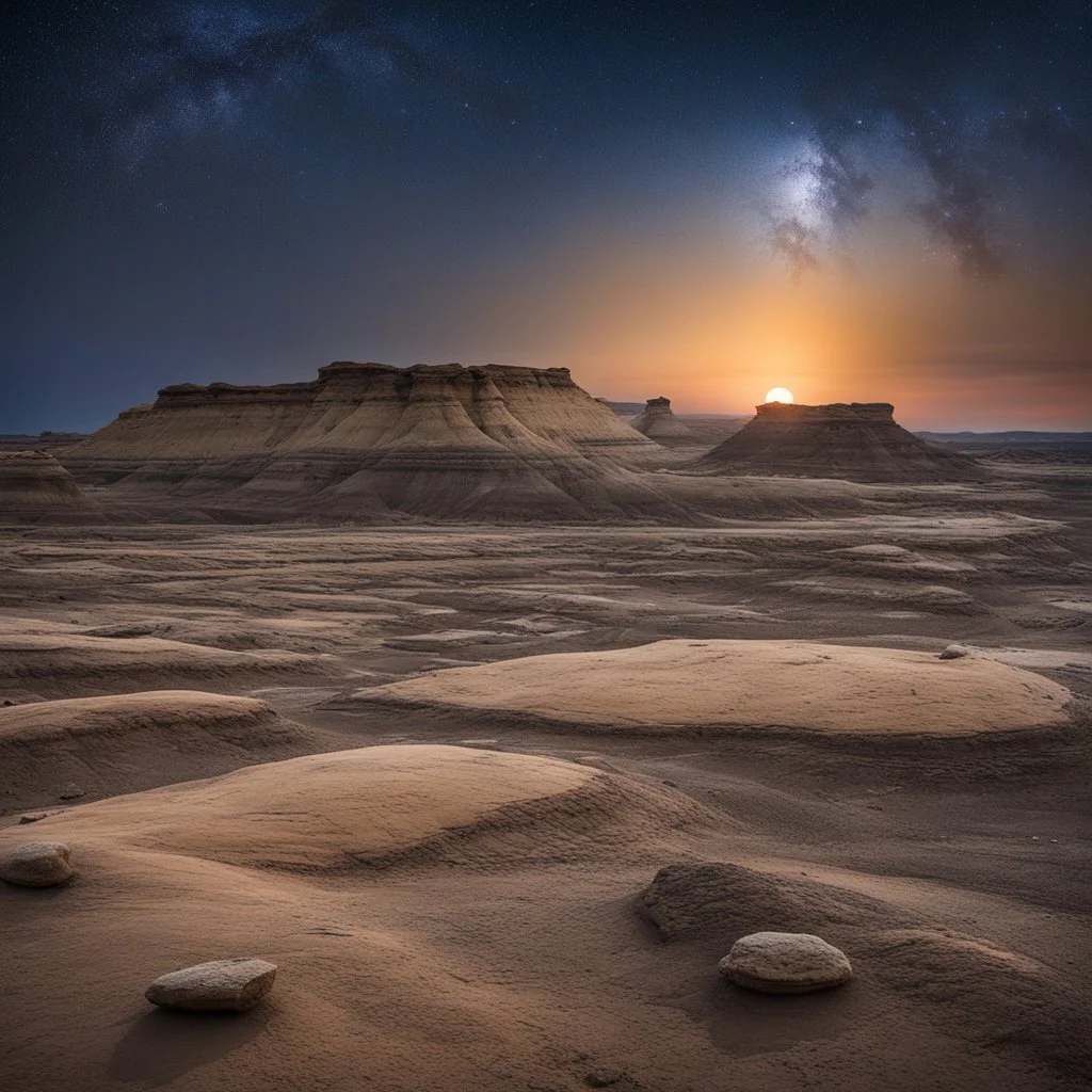 The astonishing rock formations of the Bisti Badlands tell two dramatic and parallel stories: the final retreat of the ocean from New Mexico, and the extinction of the dinosaurs at the end of the Mesozoic. Revisited in art. This time at moonrise.