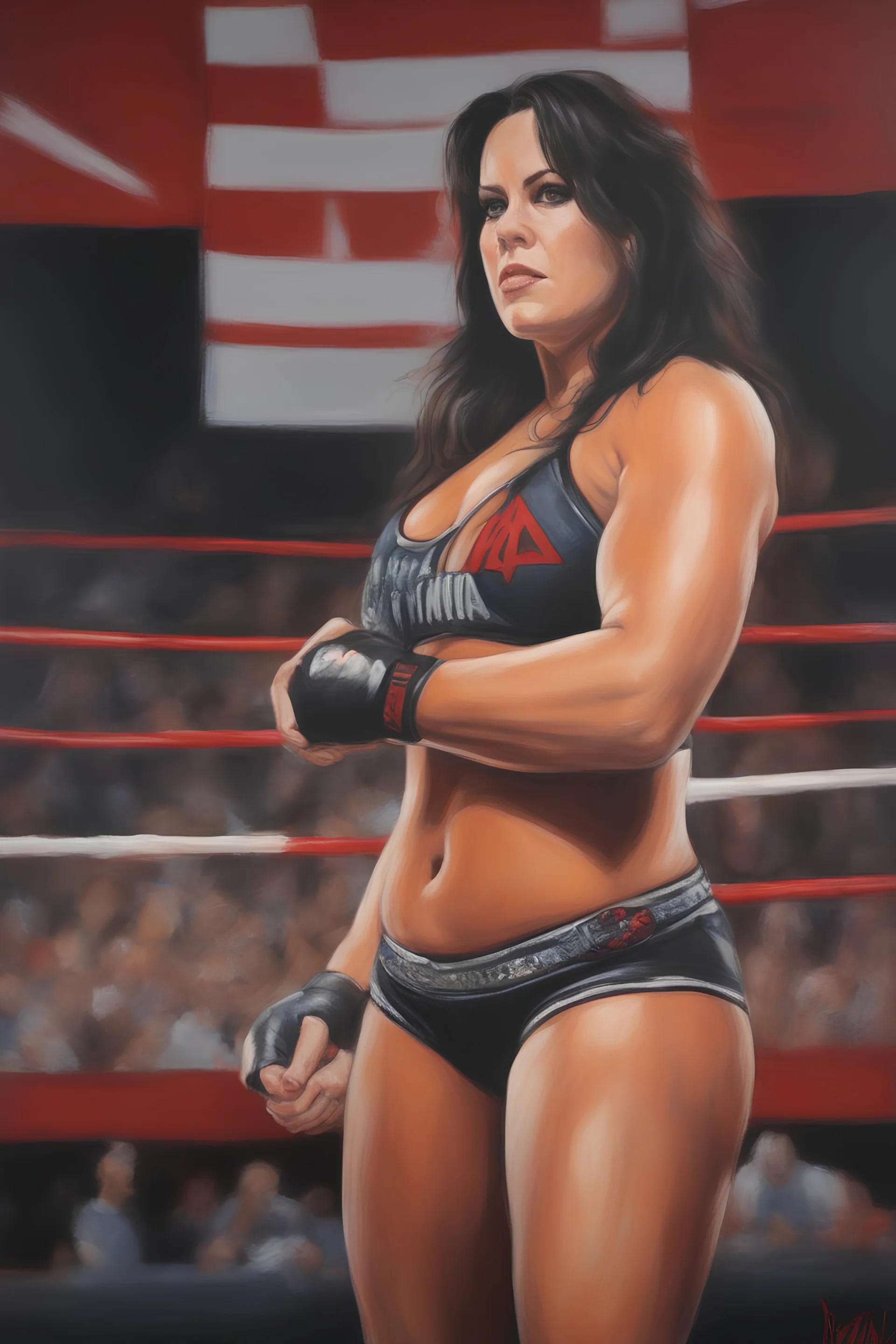 a series of pictures based on professional female Wrestlers, amazing oil on canvas image of Chyna Laurer