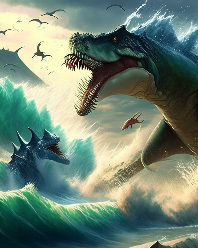 War between dinosaurs and waves