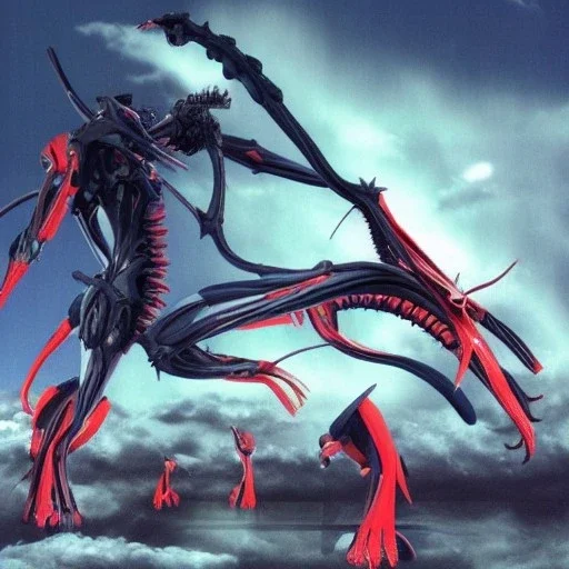 hybrid of Mass Production Evangelion and Godzilla and xenomorph