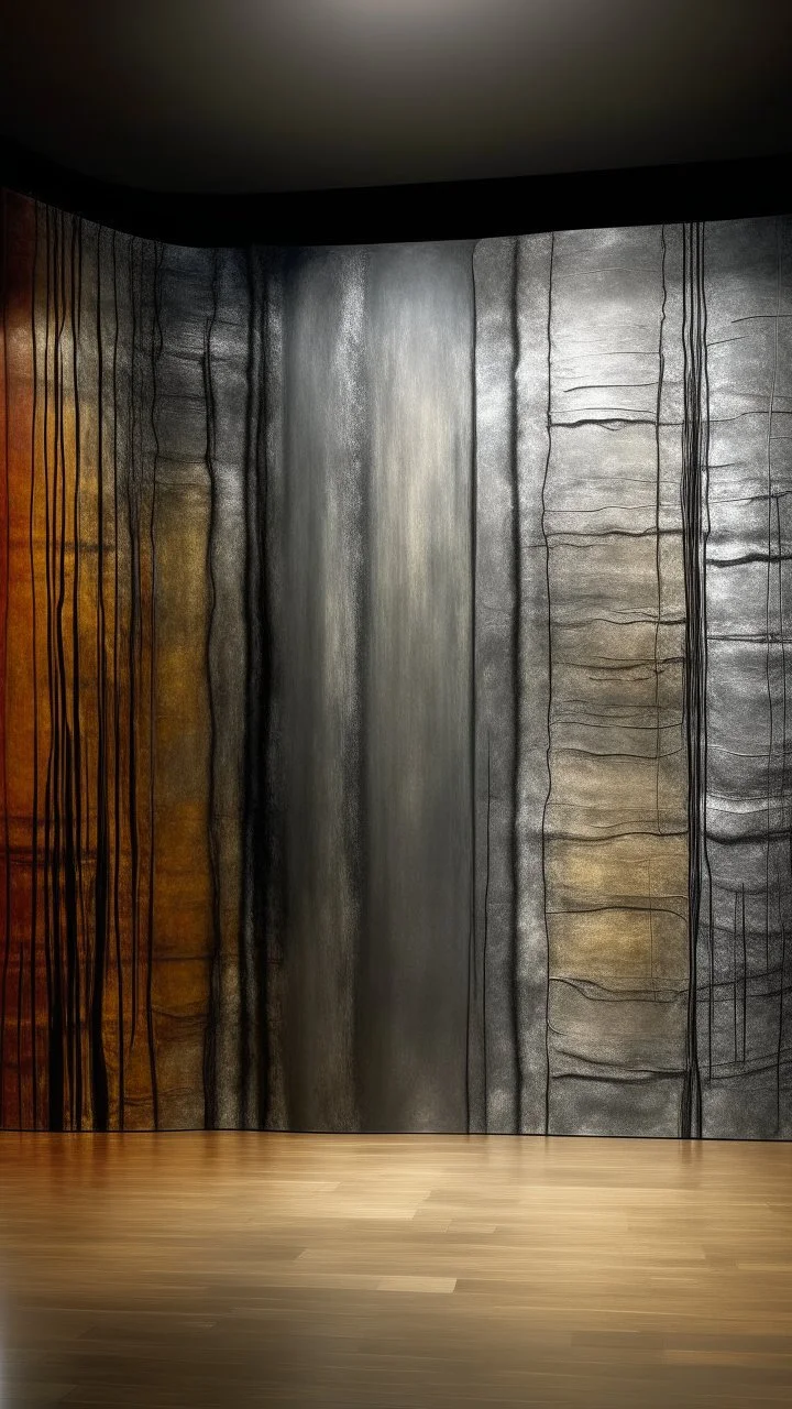 A gray metallic cavern designed in Mayan architecture painted by Mark Rothko