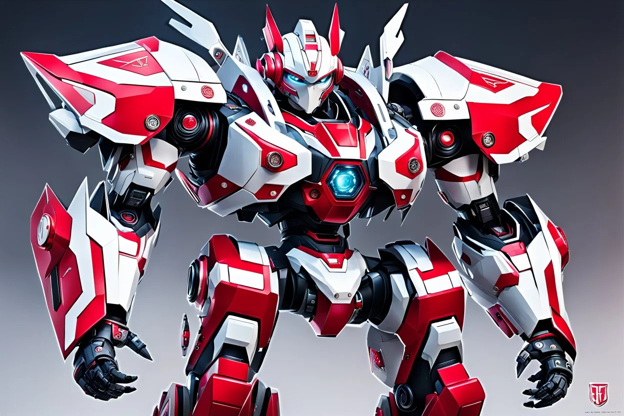 big robot with red and white color schemes, in the style of fairy academia, hard-edge style, agfa vista, dynamic pose, oshare kei, hurufiyya, rtx, close picture, intricate details, highly detailed, high details, detailed portrait, masterpiece,ultra detailed, ultra quality