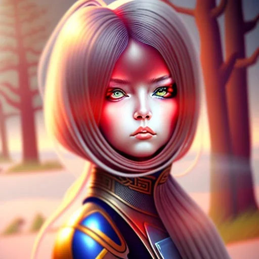 Anime girl cute neck head portrait, warrior costume, village, meditation, 8k quality