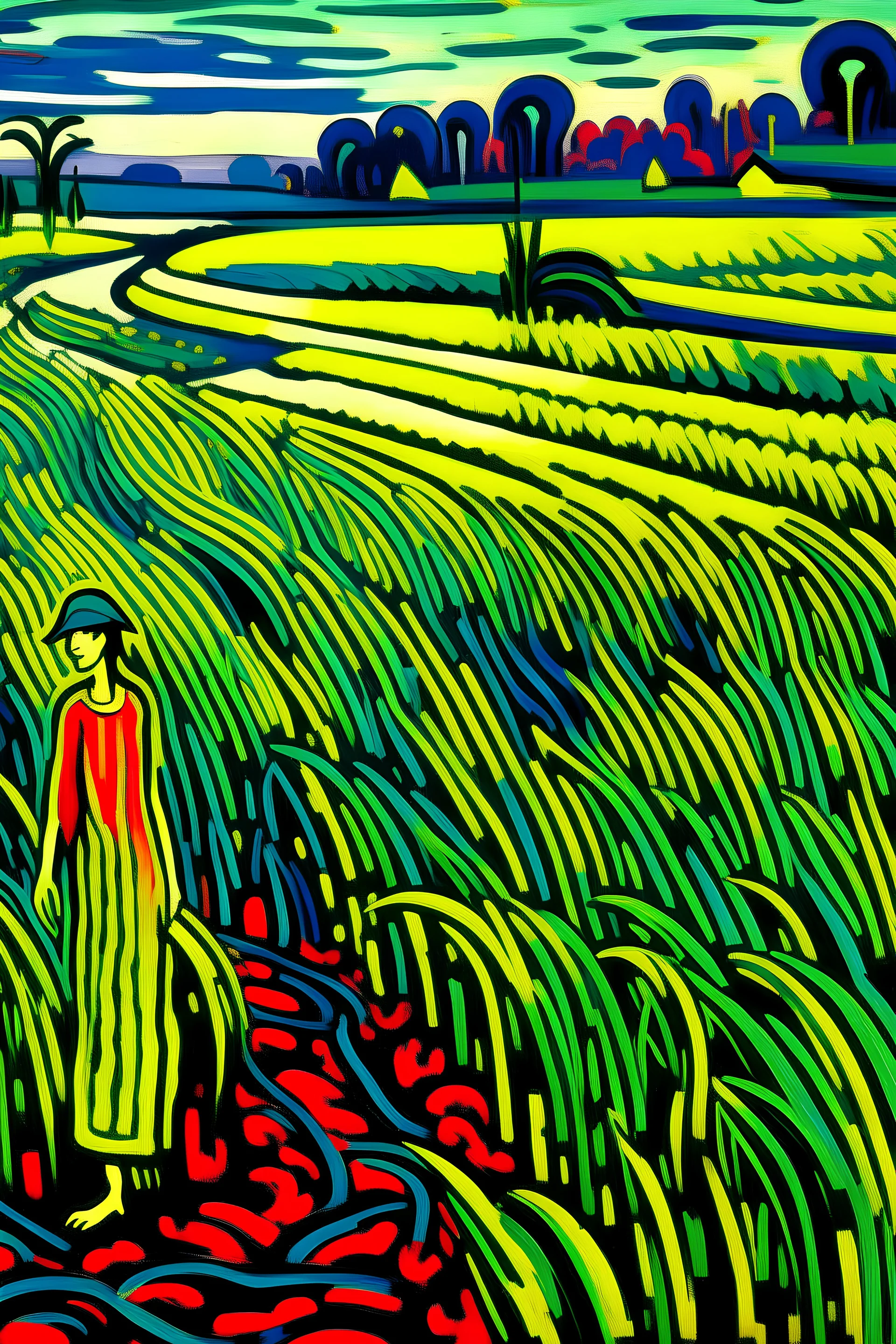 rice field with a woman standing Ernst Ludwig Kirchner
