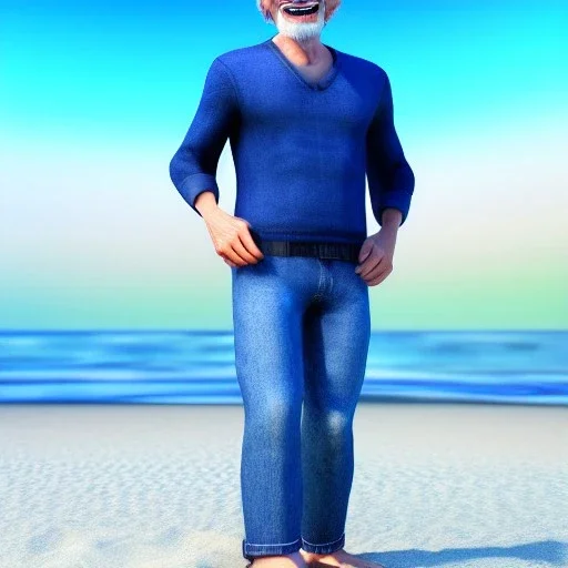 beautiful, smooth, realistic, Russian male, 70 y/o boy, beach background, face, jeans, slim, extremely sharp detail, finely tuned detail, ultra high definition, 8k, unreal engine 5, ultra sharp focus, smile teeth, happy