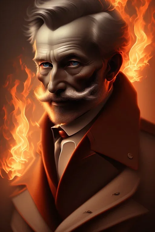 gentleman , Fire theme art, Dark moody night atmosphere, Michelangelo, 8K, anatomically perfect face, ignore NSFW, dark red,london street