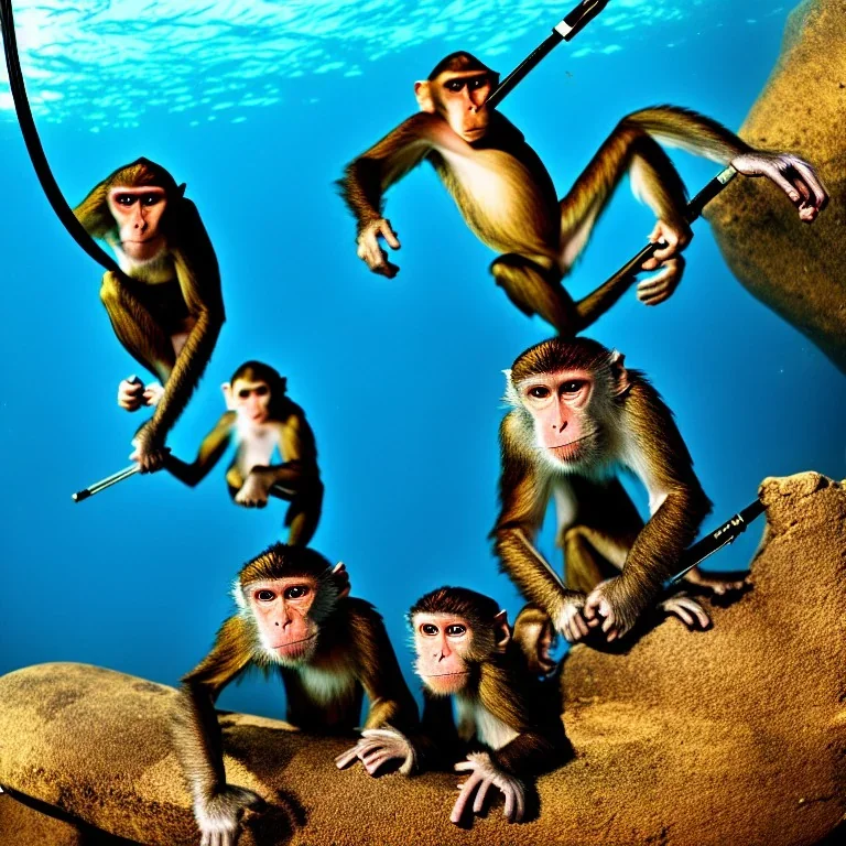 photo, monkeys, underwater, harpoon guns