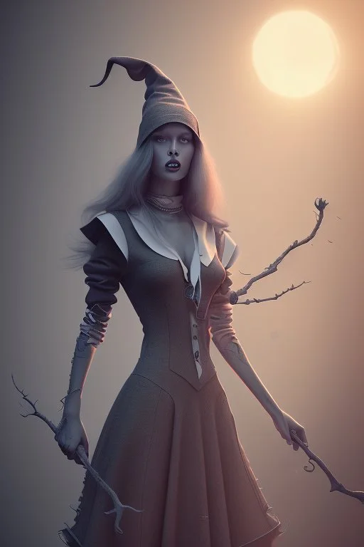 witch with broken leg in hospital, realism, depth of field, professional photo,all colors and grey