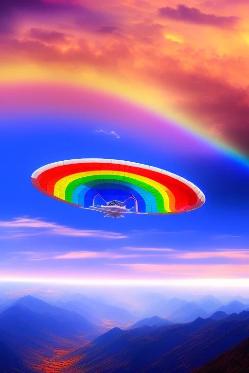 intergalactic very beautiful ufo rainbow futurist paysage