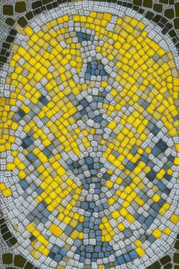 mosaic of round stones depicting a yellow tower