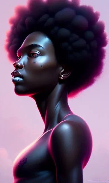 black girl, cute, beautiful, afro, head and shoulders portrait by Greg Rutkowski