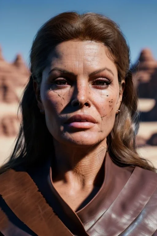 Portrait, young Raquel Welch, clean face, natural busty, prehistory leather cloth, desert, Ultra realistic, prehistory style, wide angle view, soft color, highly detailed, unreal engine 5, ray tracing, RTX, lumen lighting, ultra detail, volumetric lighting, 3d, finely drawn, high definition.