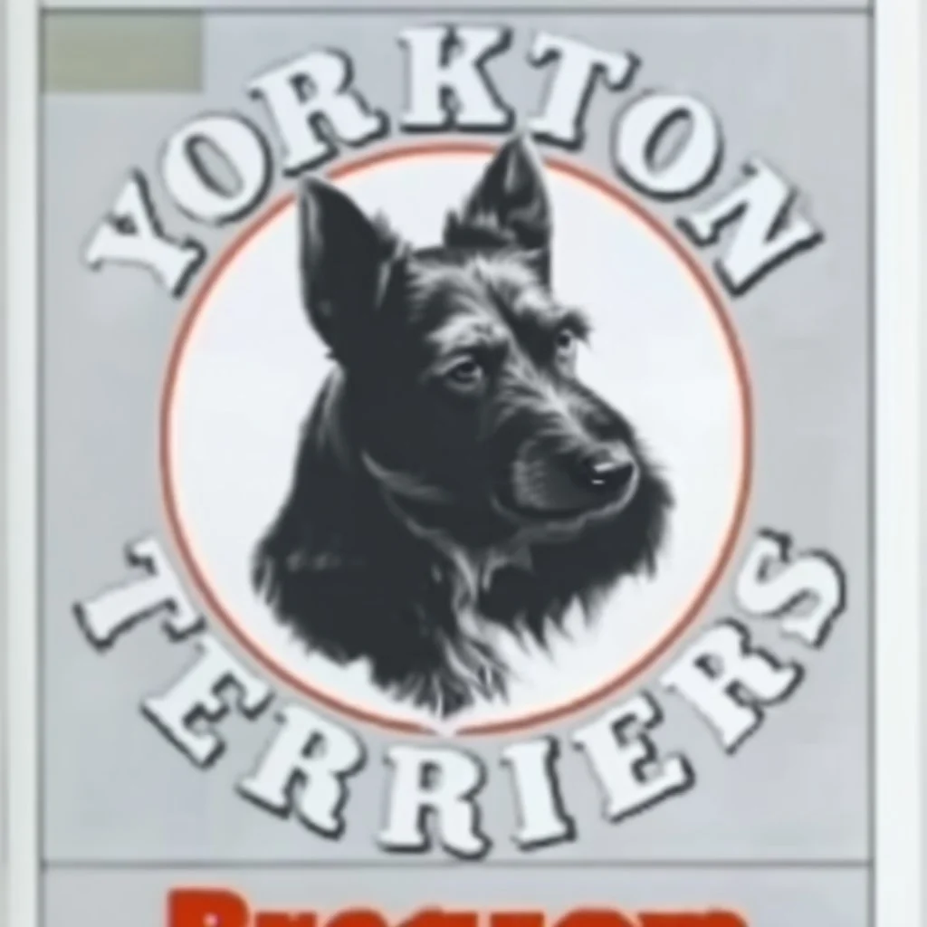 circle containing a black and white image of a terrier